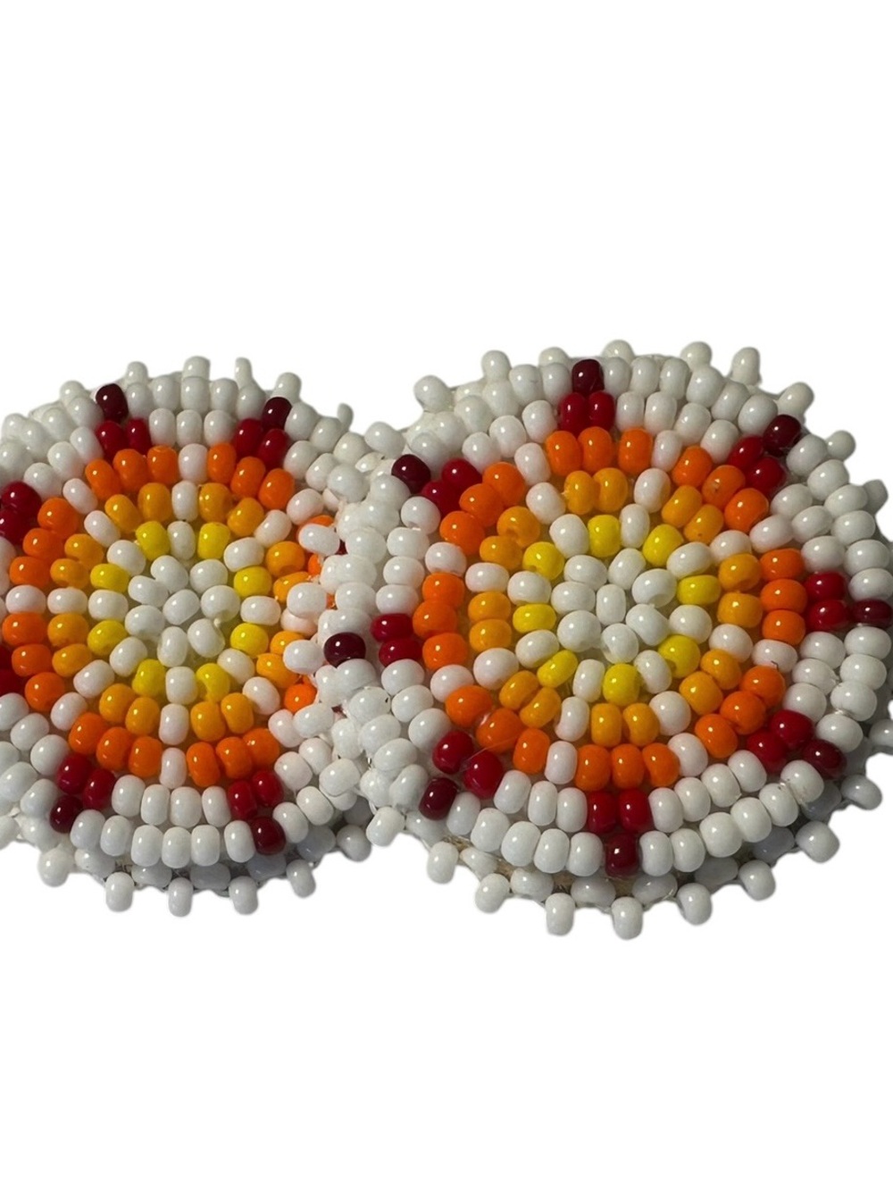 Handmade Beaded Coasters - White, Orange, Yellow & Red